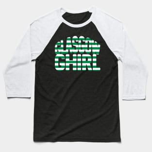 GLASGOW GHIRL, Glasgow Celtic Football Club Green and White Hooped Text Design Baseball T-Shirt